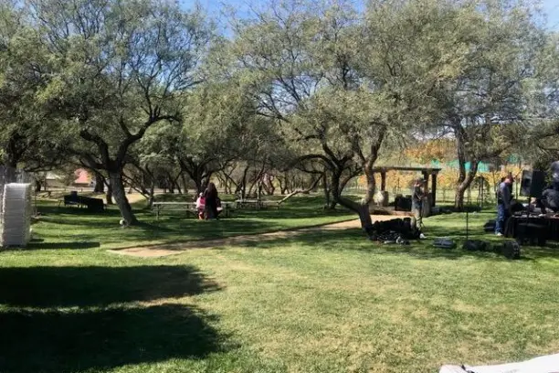 a group of people in a park