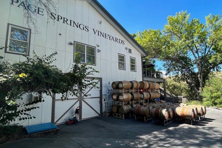 a group of people walking in front of a house